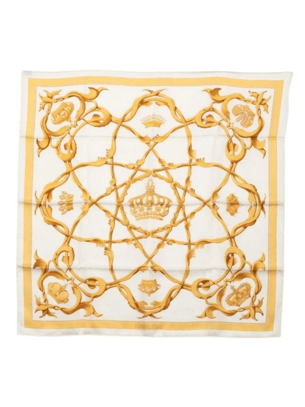 Hermes Carre 70 Couronnes Crown Scarf White Yellow Silk